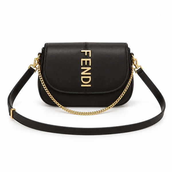 Fendi Black Leather Chain Shoulder Bag