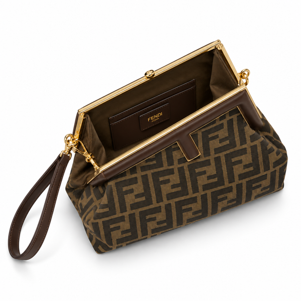 Fendi Brown Monogram Frame Clutch