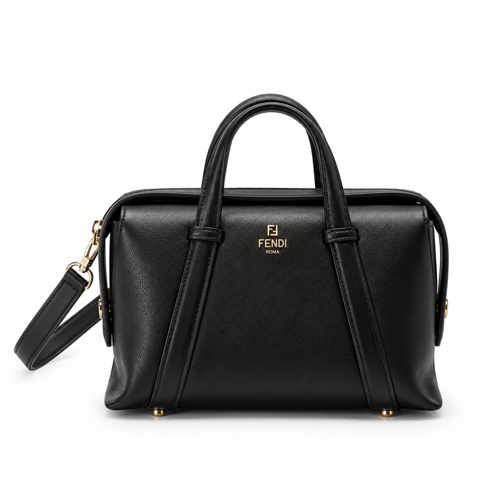 Fendi Black Leather Boston Bag