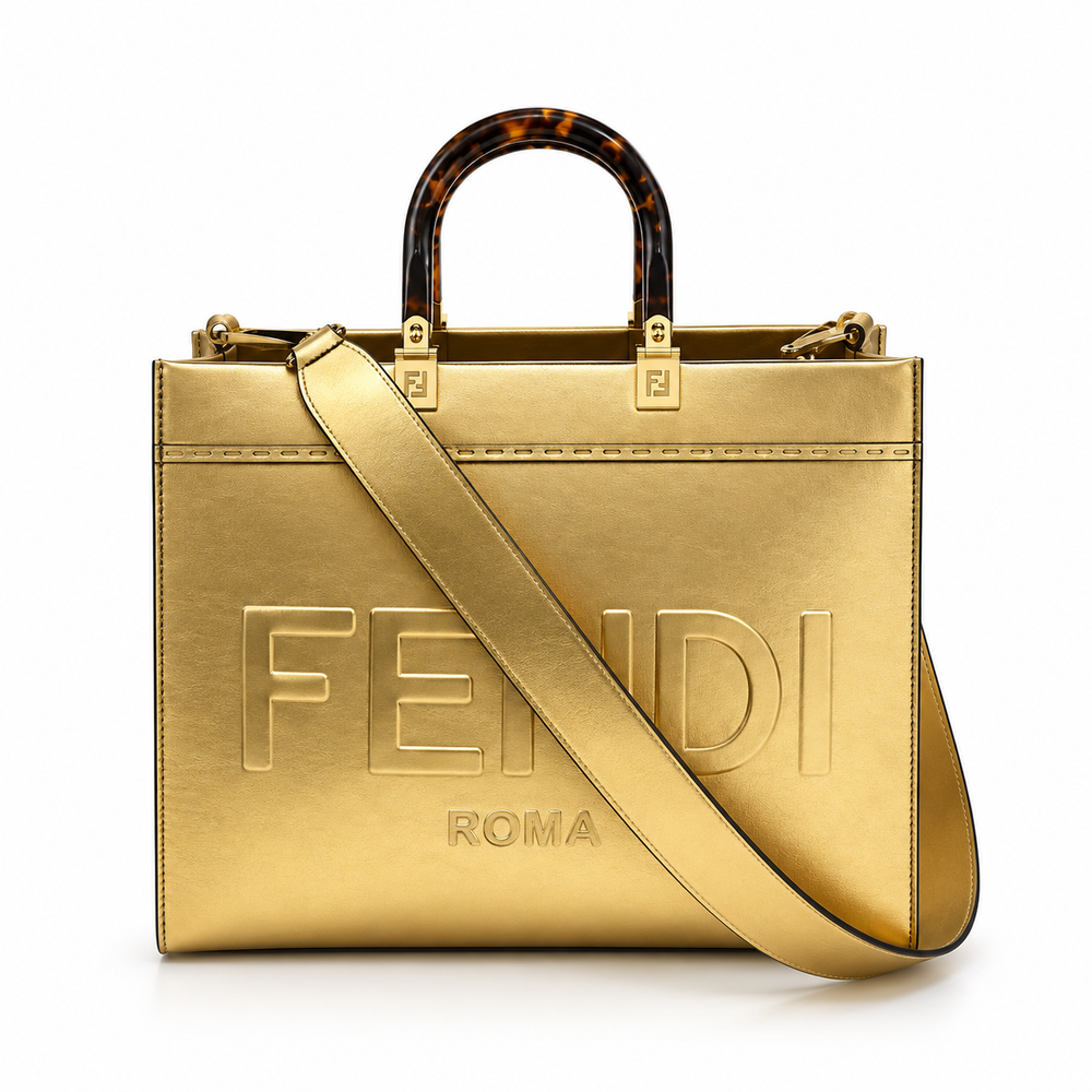 Fendi Gold Leather Structured Tote