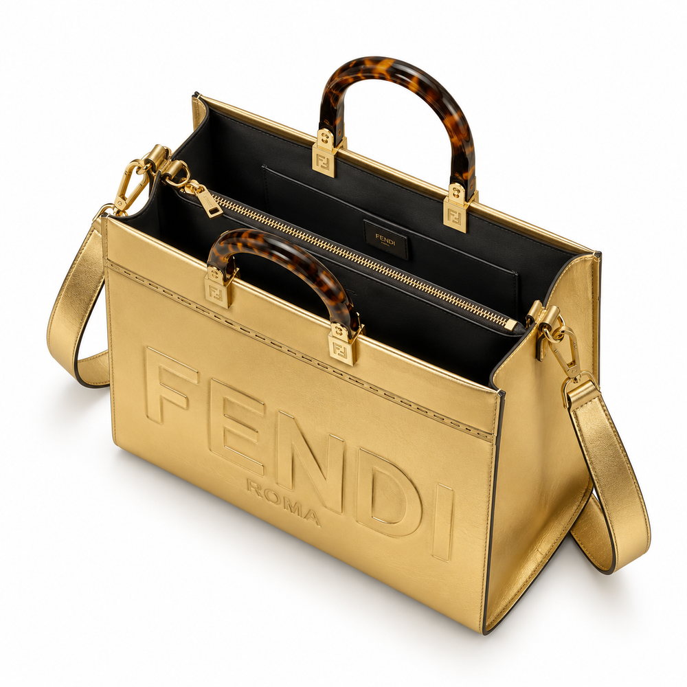 Fendi Gold Leather Structured Tote